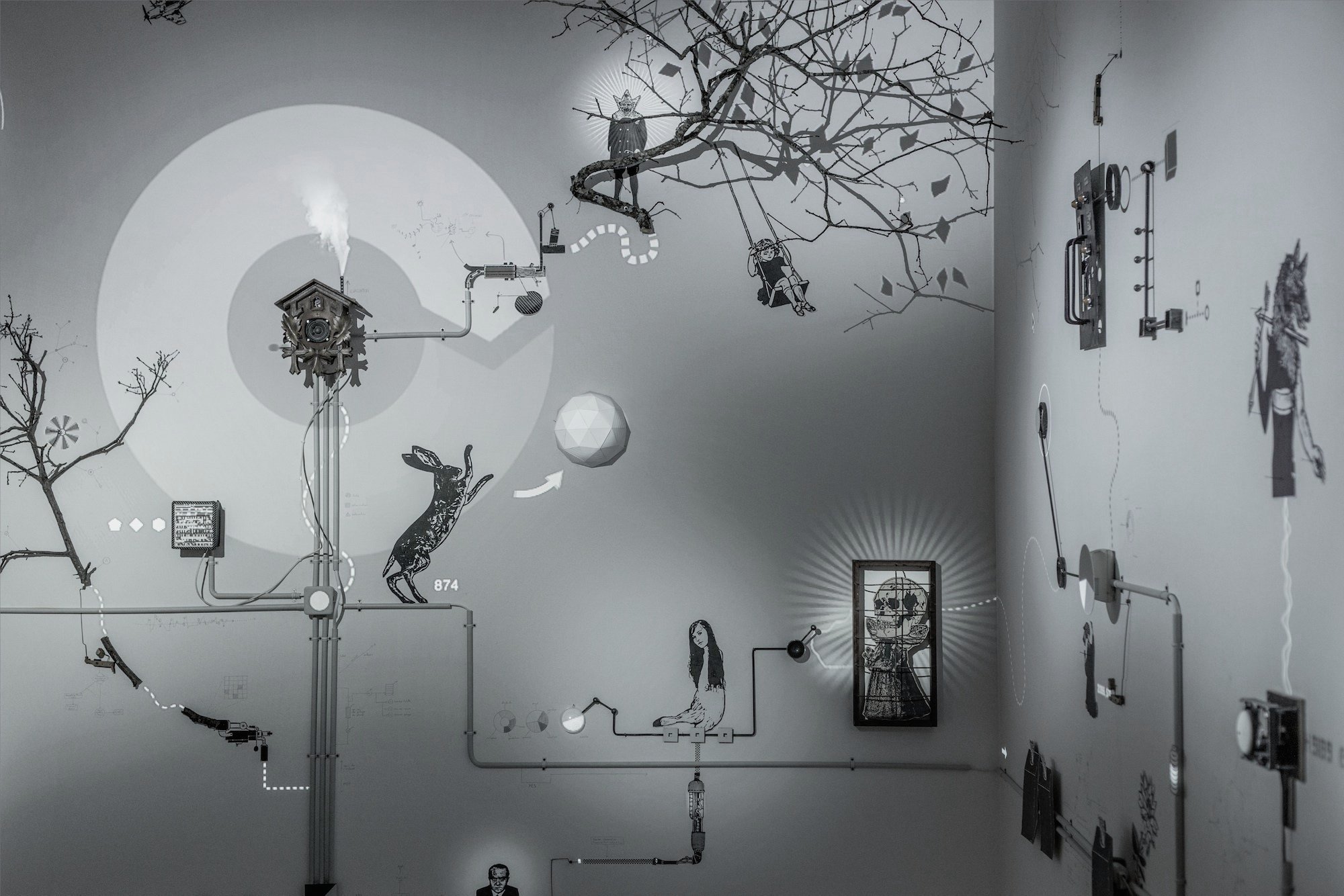 Mécaniques Discursives - Wall-based composition by Fred Penelle and Yannick Jacquet at LUX Valence