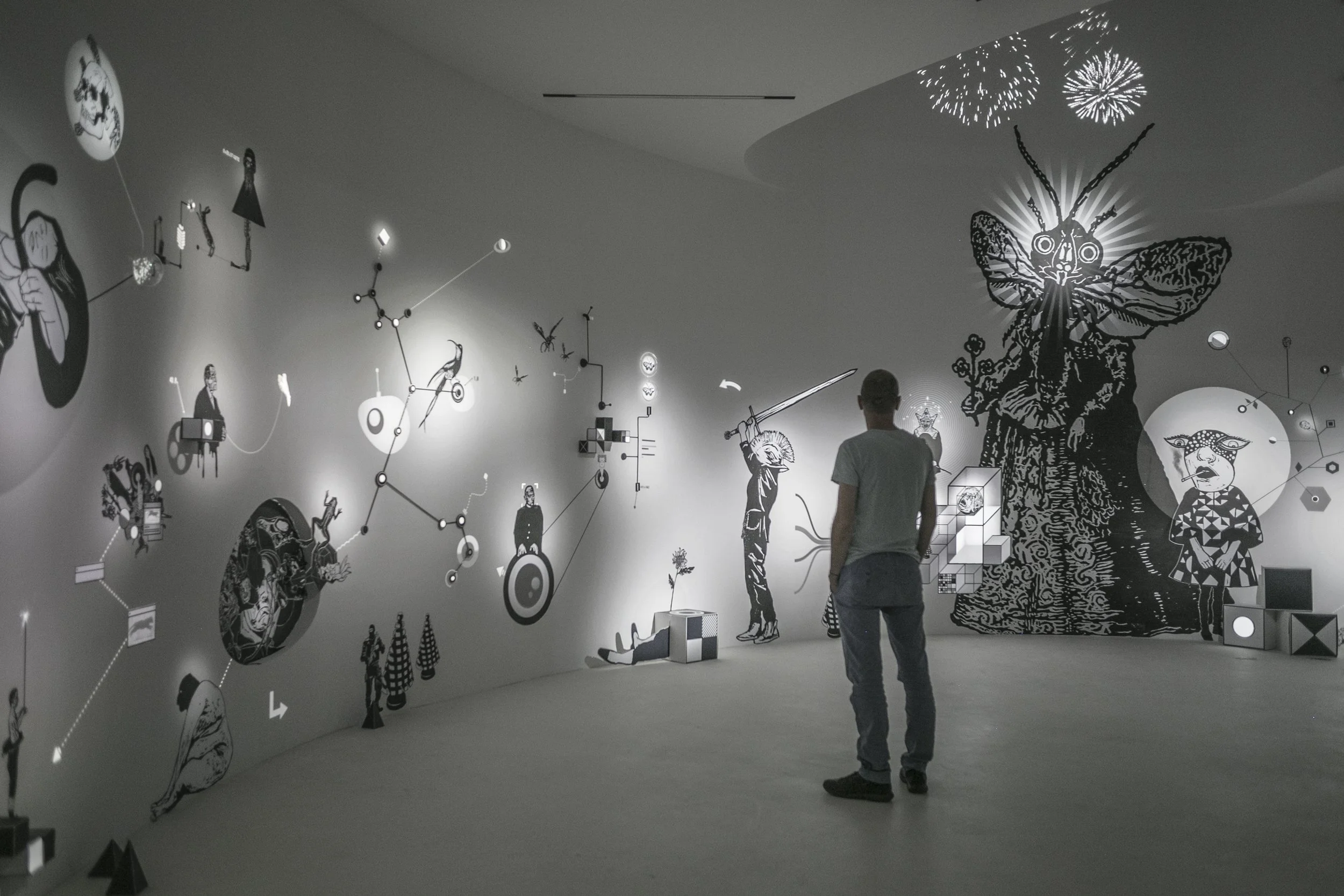 Site-specific installation by Fred Penelle and Yannick Jacquet at Puzzle, Thionville, featuring large-scale wall compositions