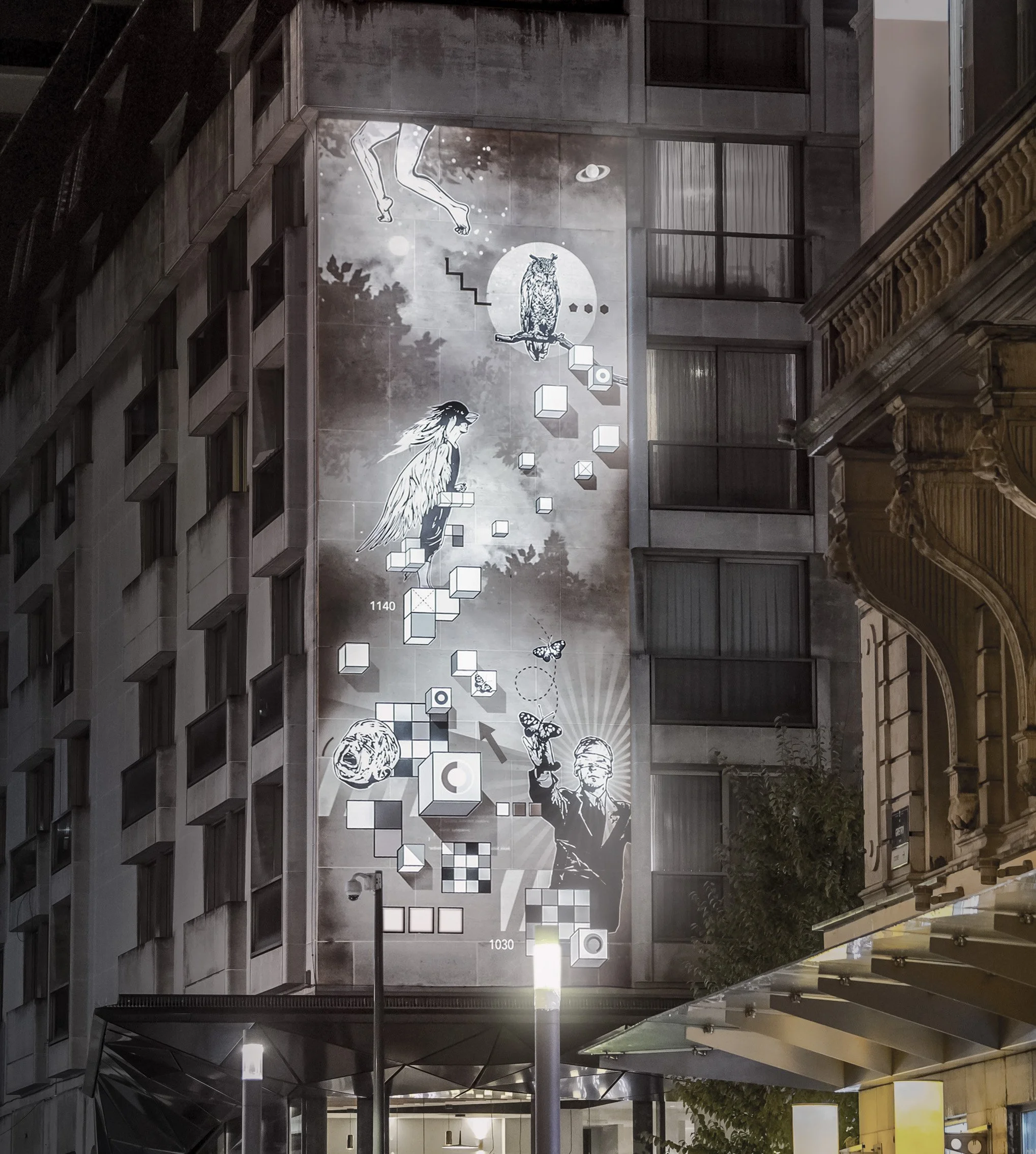 Permanent large-scale wall installation integrated into urban architecture in Brussels