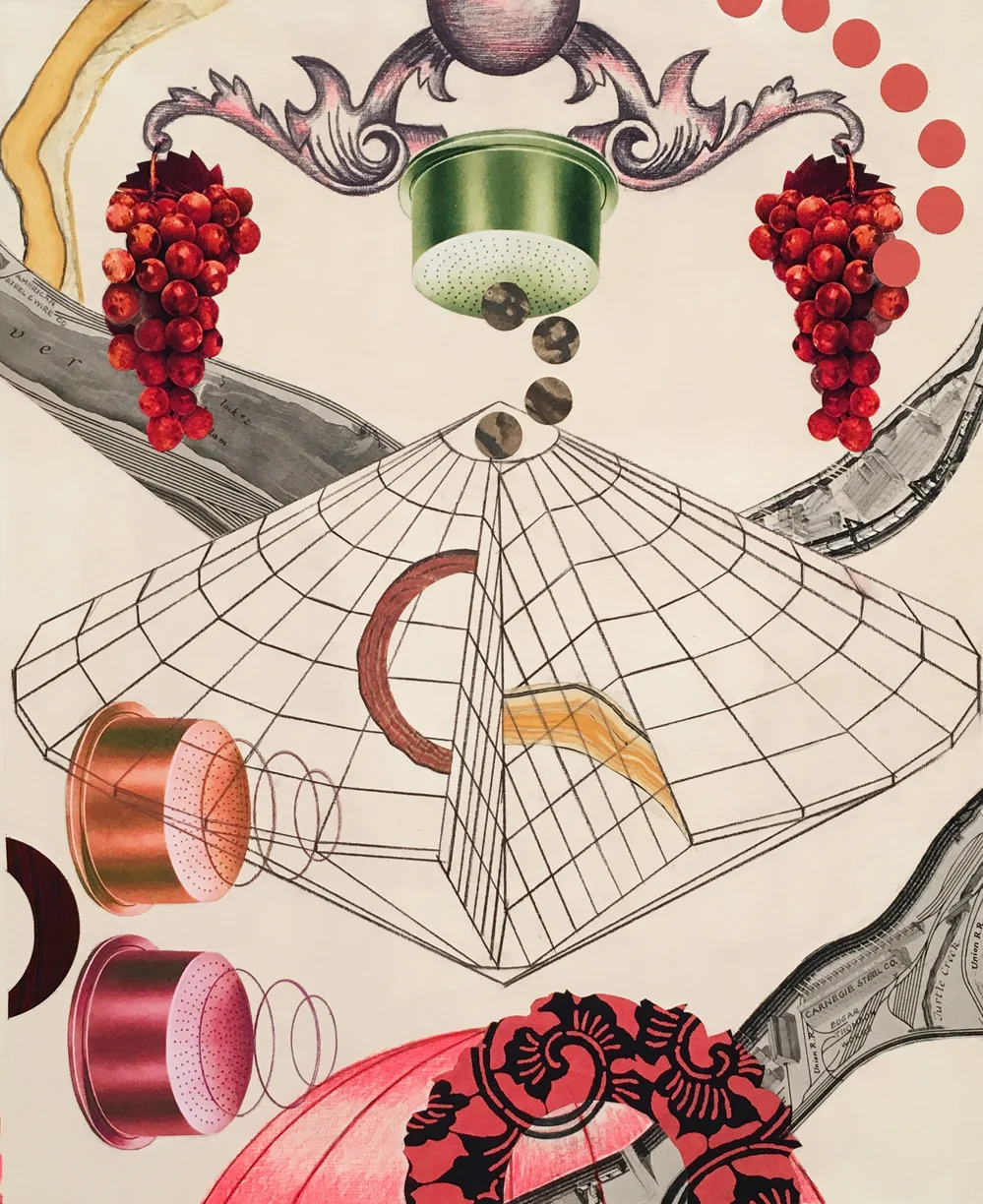 Ostwald's Dream 2017 Paper fragments, color pencil, gesso on paper 17 x 14"