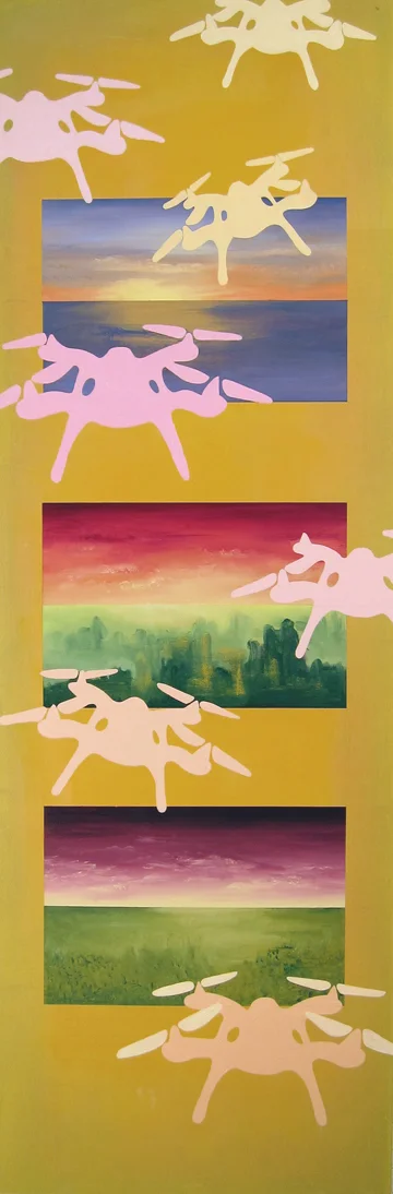 Landscape Drone 12” x 36” Oil on Wood 2018