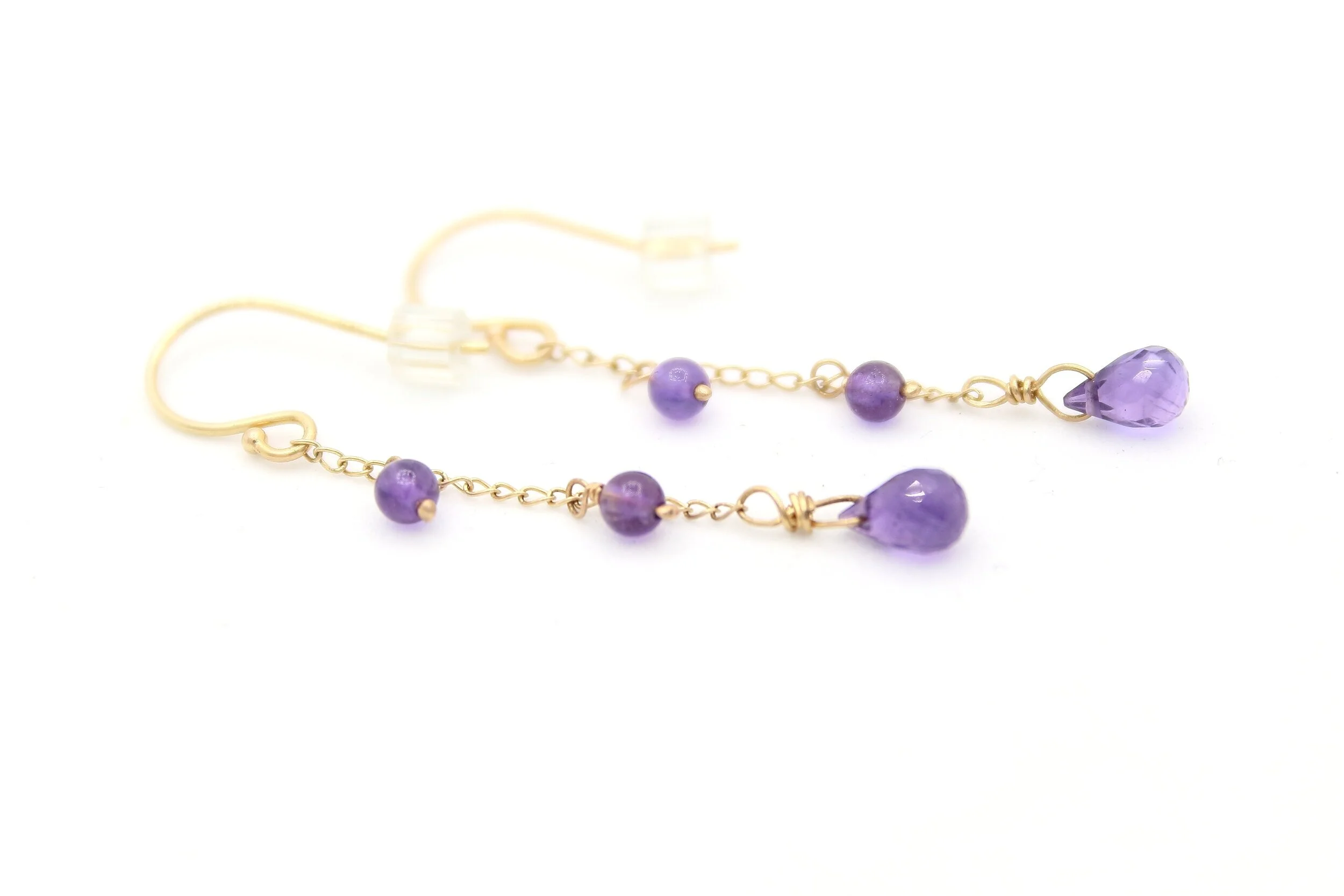 14k Gold and Gemstone Chain Dangle Earrings