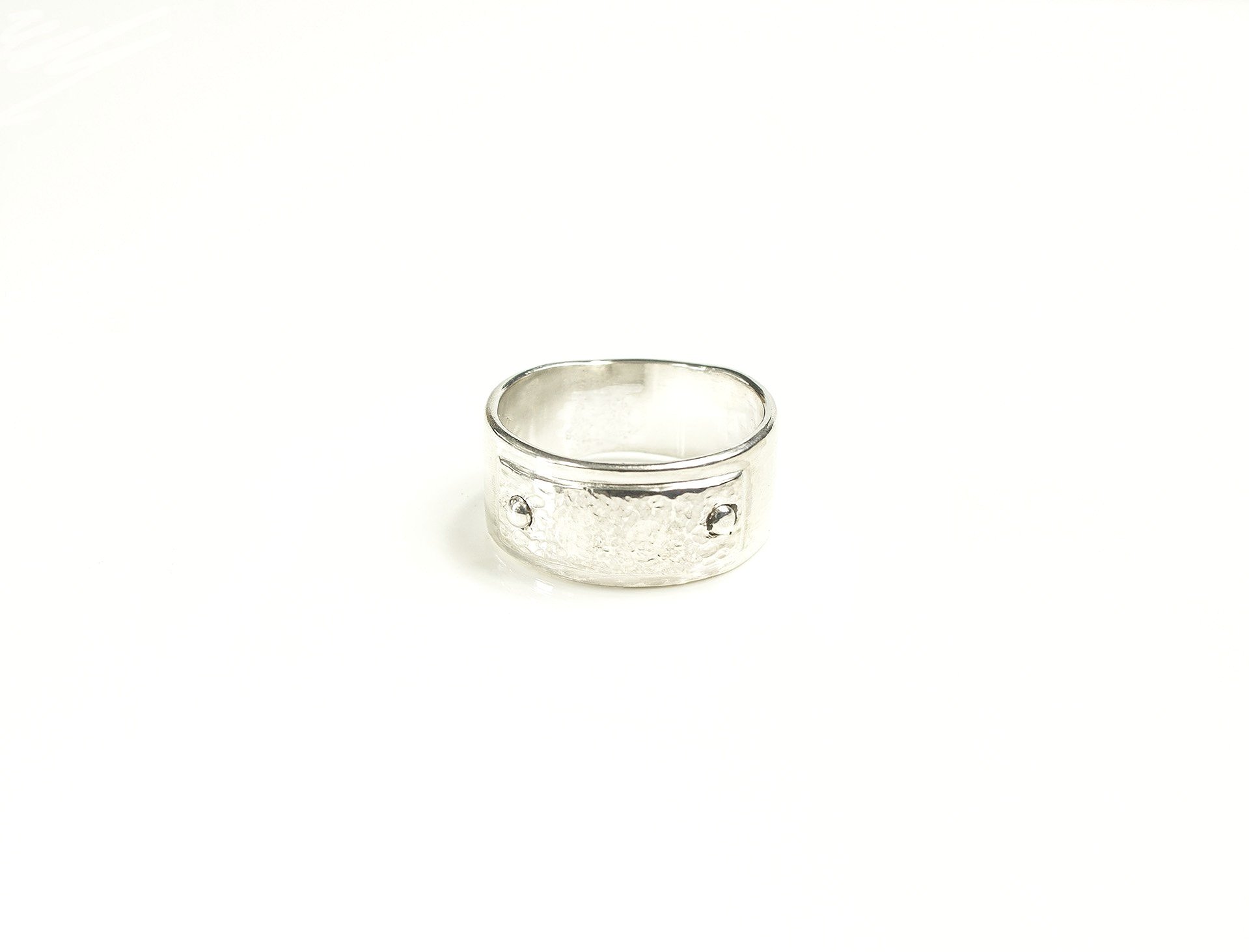 Extra wide silver ring with rivets, hammered texture. Any gender