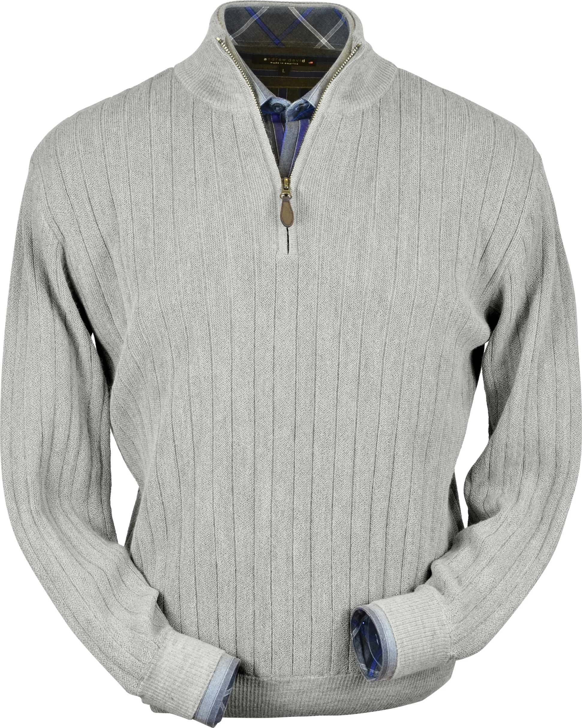 Light Grey Heather Half-zip Mock Baby Alpaca (BAZM110-013)