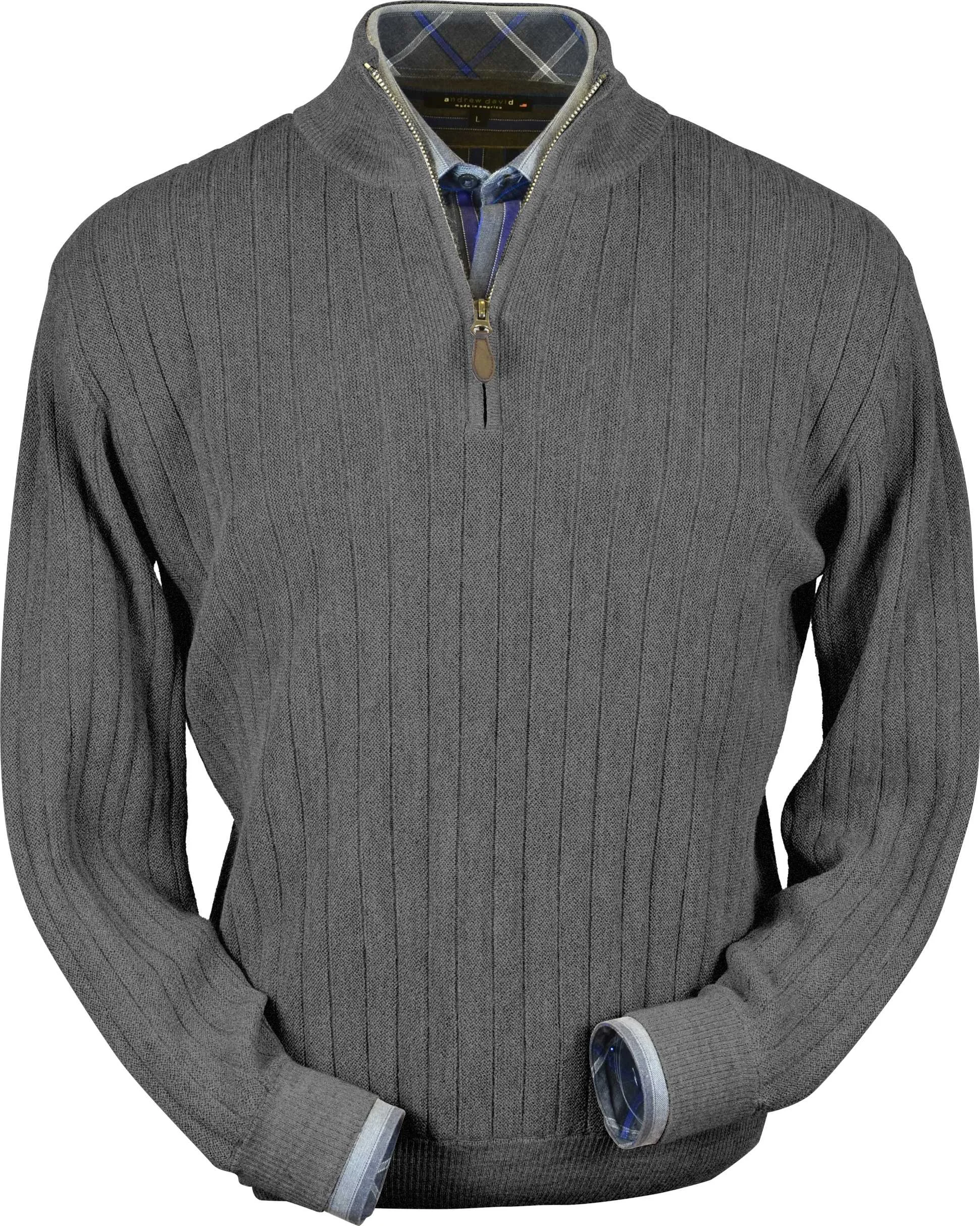 Medium Grey Heather Half-zip Mock Baby Alpaca (BAZM110-150)