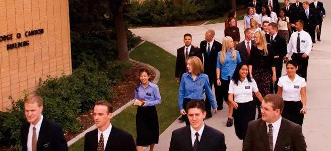 A swarm of eager young missionaries at the MTC in Provo, Utah