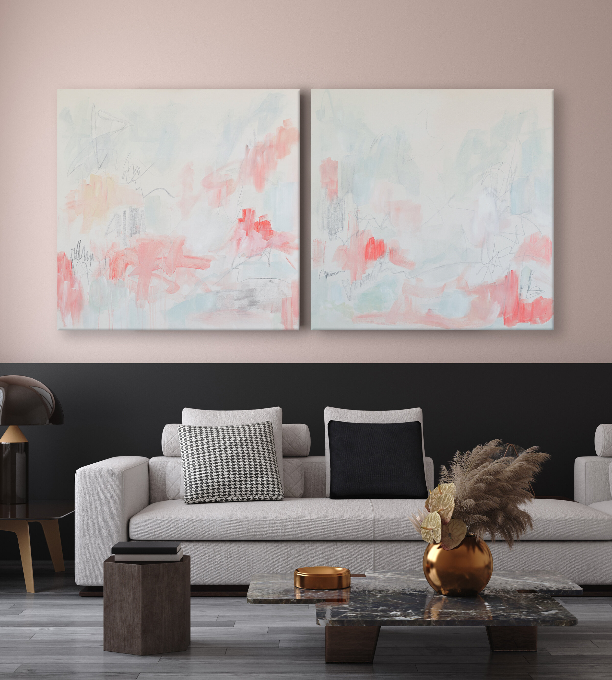 DIPTYCH | JULIE BRETON ART | LARGE PAINTING EXPRESSIVE BRUSH STROKES