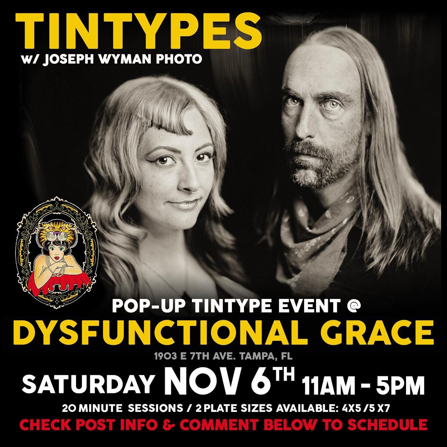 Tintypes at @dysfunctional_grace 💀🤘🏻
.
Information below ⬇️
&mdash;&mdash;&mdash;&mdash;&mdash;&mdash;&mdash;&mdash;&mdash;&mdash;&mdash;&mdash;&mdash;&mdash;&mdash;-
✅TIMES ARE BELOW IN THIS POST ✅ NOVEMBER 6th - 20min sessions 
🕔 Sat: 11a - 5p 