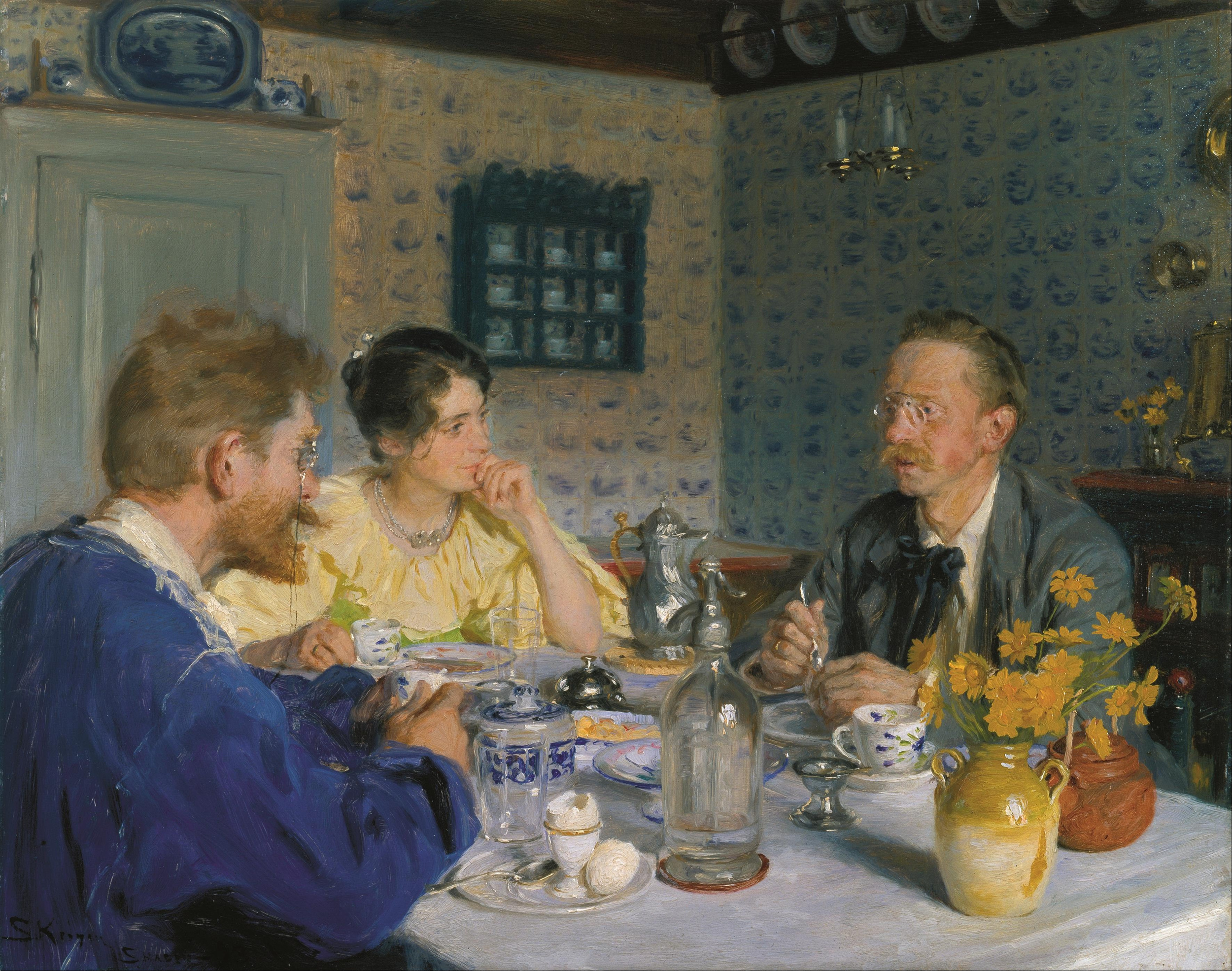 Kroyer - A luncheon, the artist, his wife and the writer Otto Benzon
