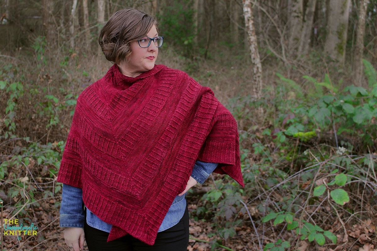 Hand knit shawls in 2 shapes and sizes featuring a repeating textural pattern.