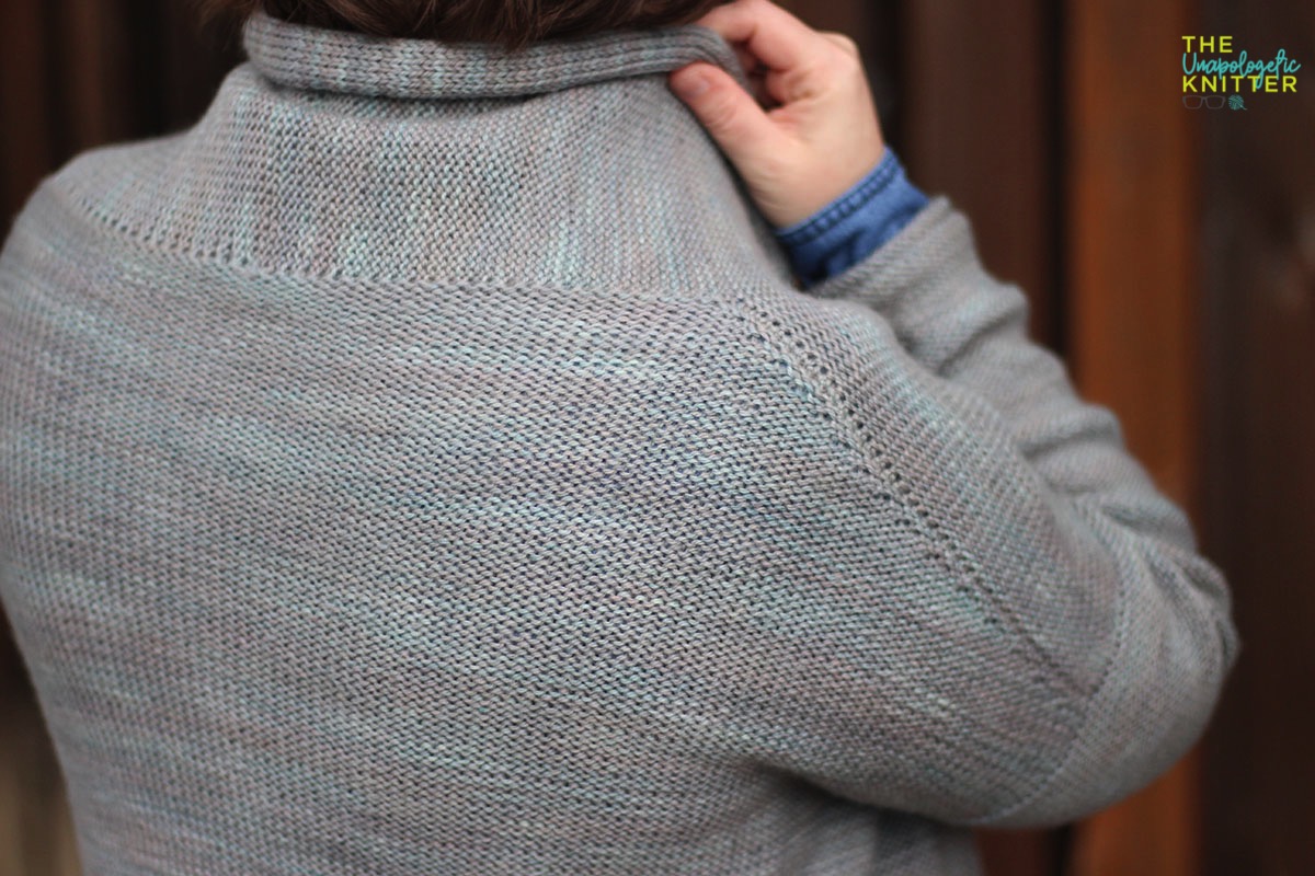 A hand-knit casual cardigan worked in reverse stockinette with minimal finishing.