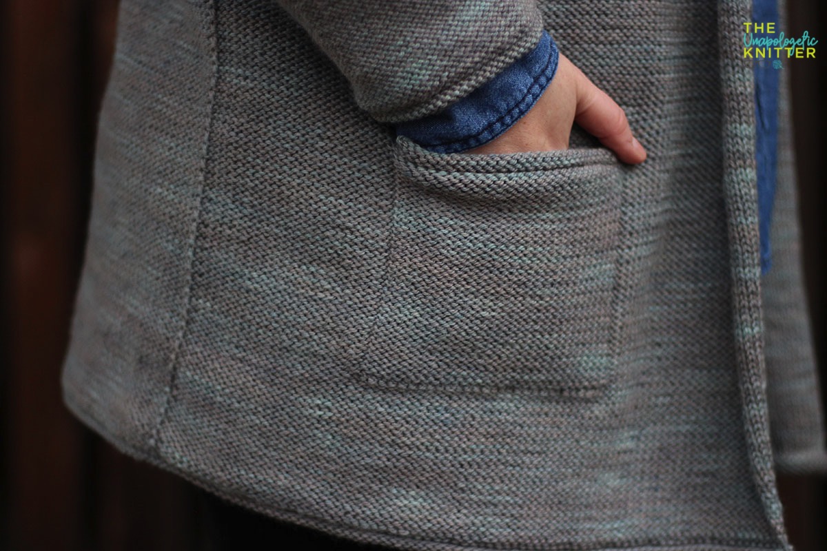 A hand-knit casual cardigan worked in reverse stockinette with minimal finishing.