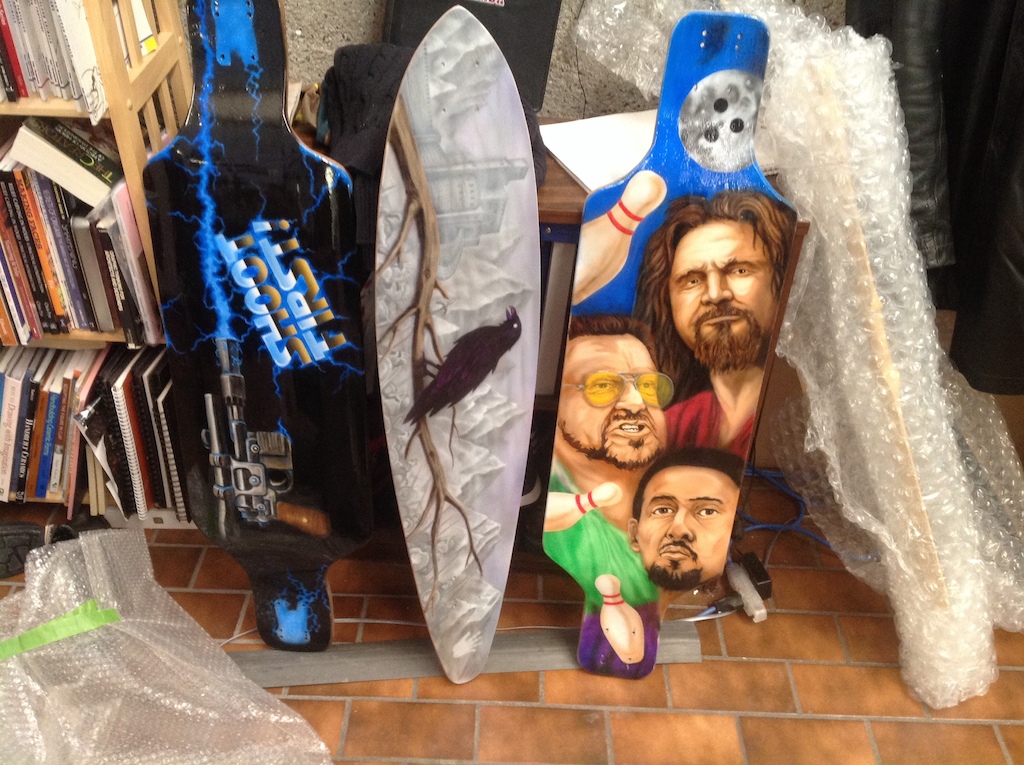 Hand painted board by Mike. A crowd favorite is the Big Lebowski board