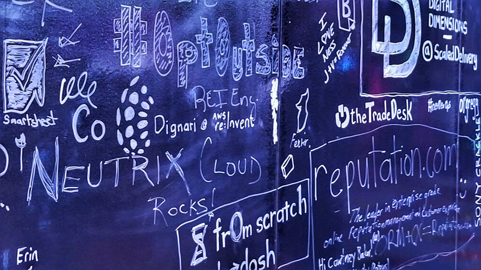 Artwork and company shout-out on the big re:Invent board courtesy of Alex Halili - Dignari Solutions Architect