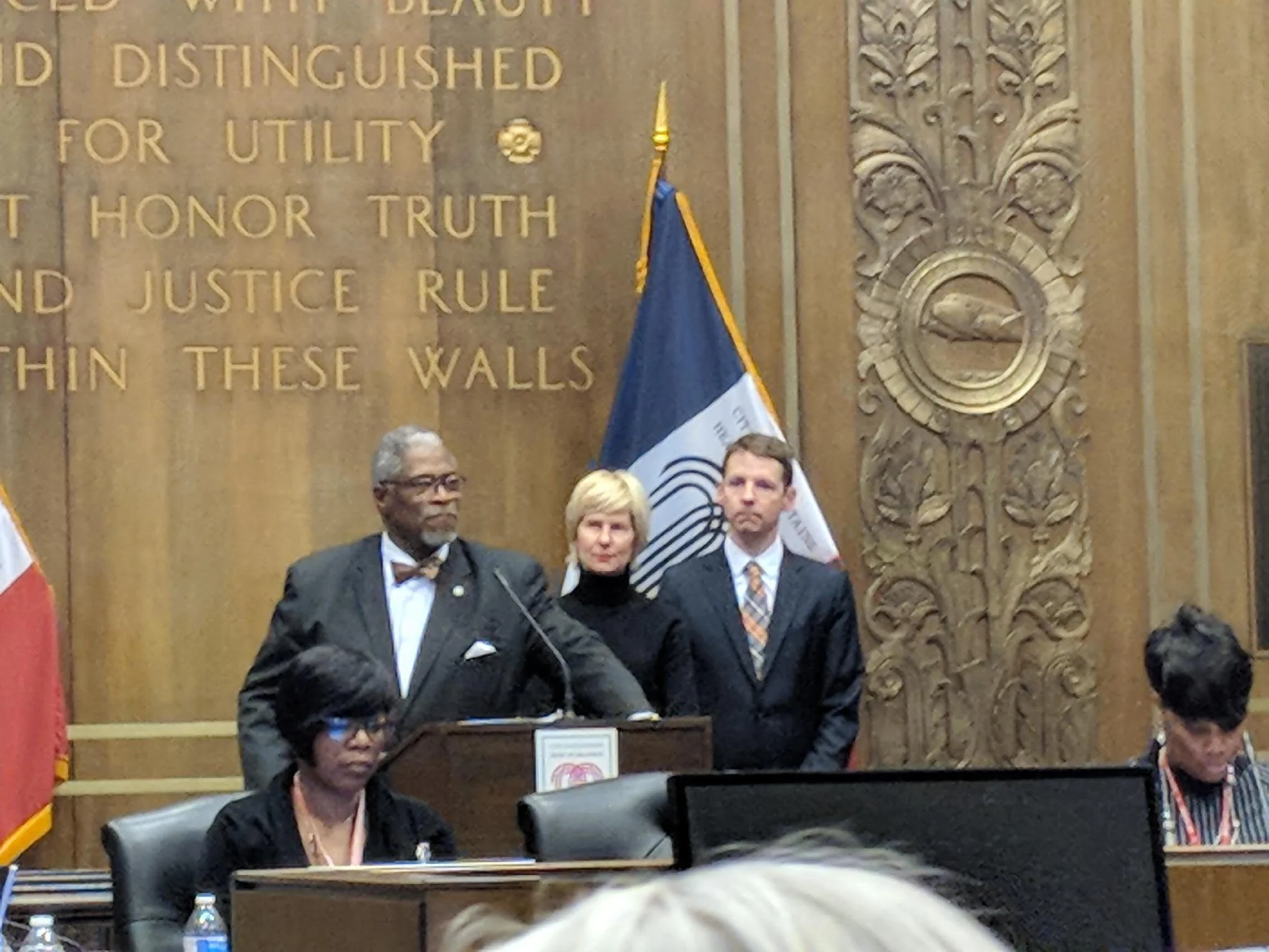 City of Kansas City, Missouri Mayor, Sly James, Women's Foundation President & CEO, Wendy Doyle and Vice President of Research & Policy And General Counsel, Kendall Seal