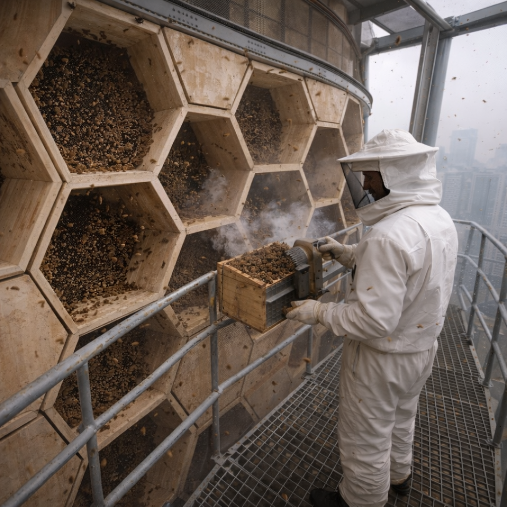 Urban beekeeper with oversized hives.png