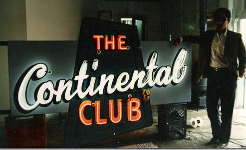  Steve Wertheimer and the restored Continental sign, ready to be installed in 87 