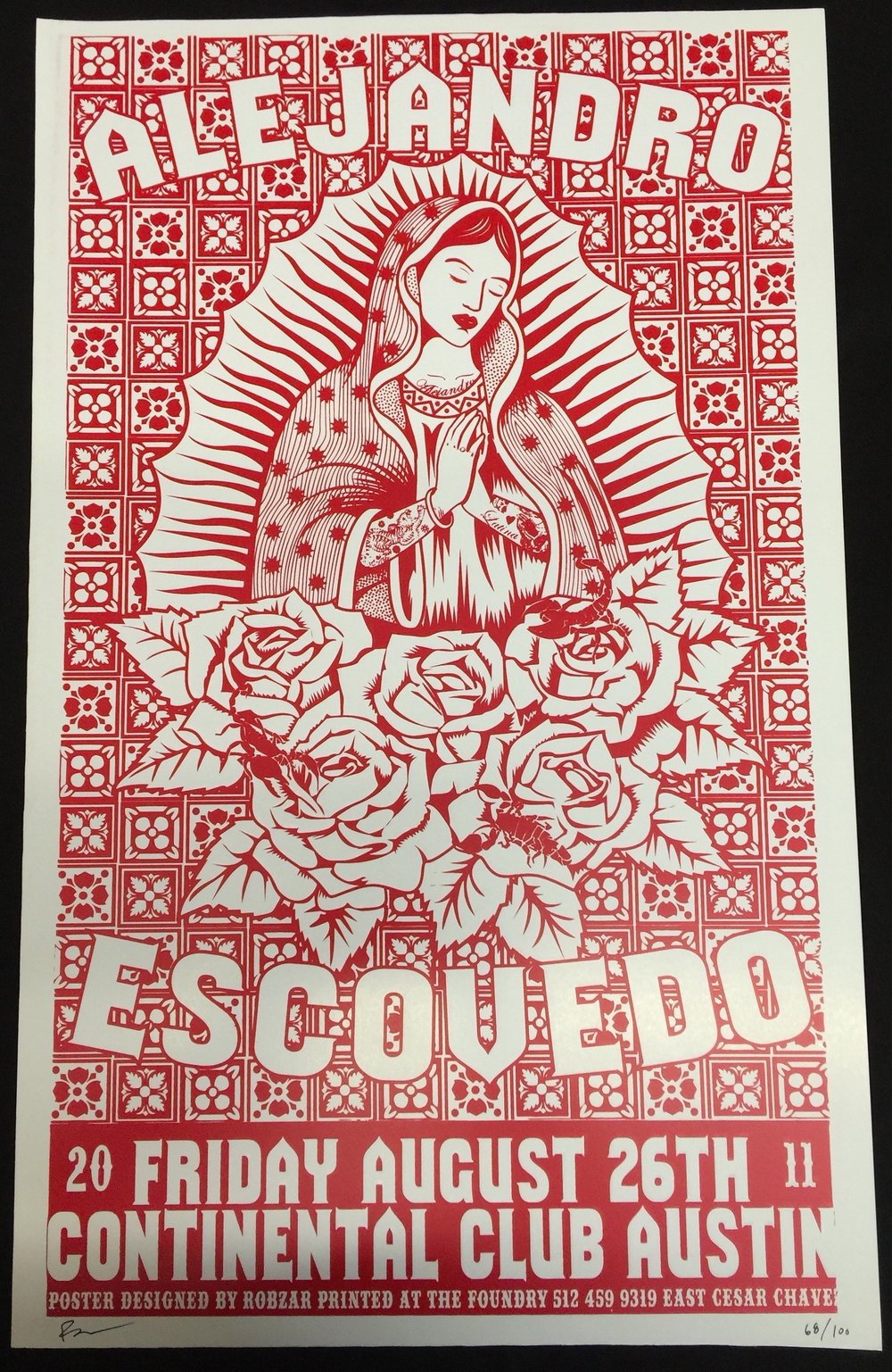 Alejandro Escovedo August 2011 "Dirty Mary" Screen printed poster