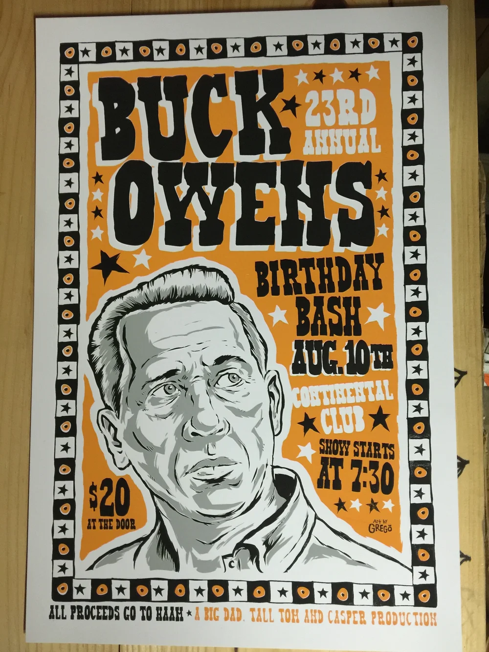 Buck Owens 23rd Annual Bday Bash August 2014 Screen Printed Poster