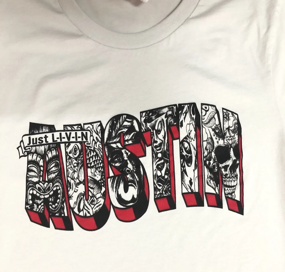 Zephyr Apparel  "Austin Just L-I-V-I-N" tee  by H.R.Slim
