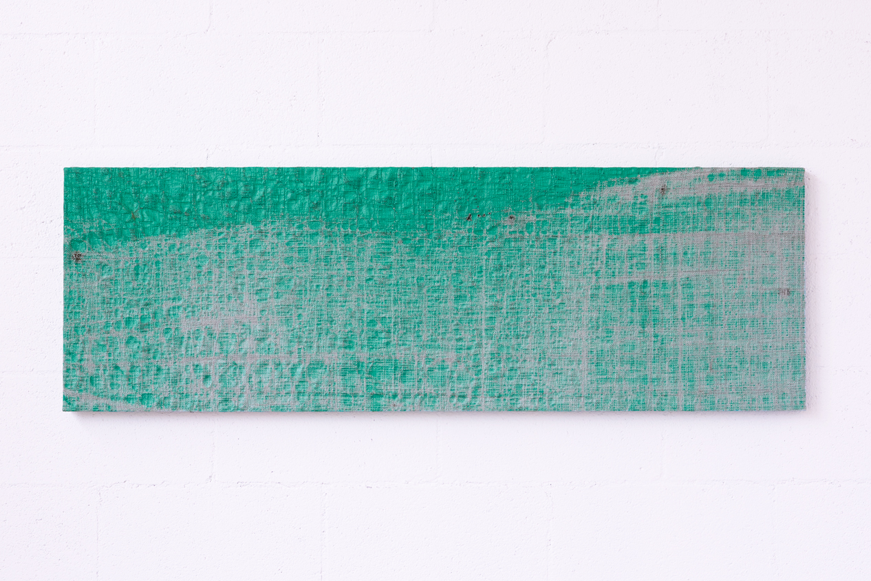 ocean front property in arizona , 2015 Tarp on wooden stretcher 17 x 52 x 1.25in 