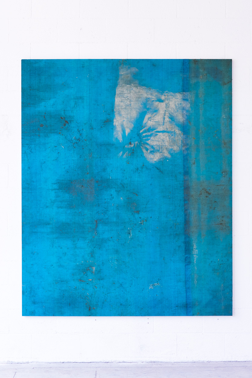 dead beat leads , 2015 Tarp on wooden stretcher 84 x 69 x 1.25in 