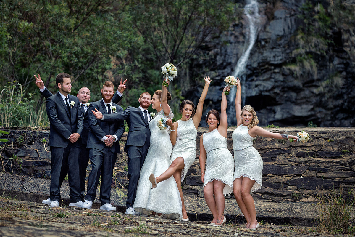 wedding venue utopia waterfall gully bridal party