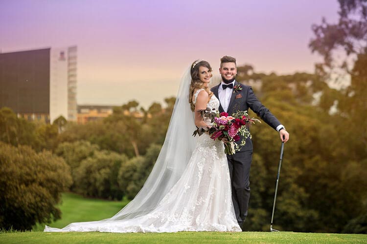 sunset wedding best golf club photography bridal bride and groom