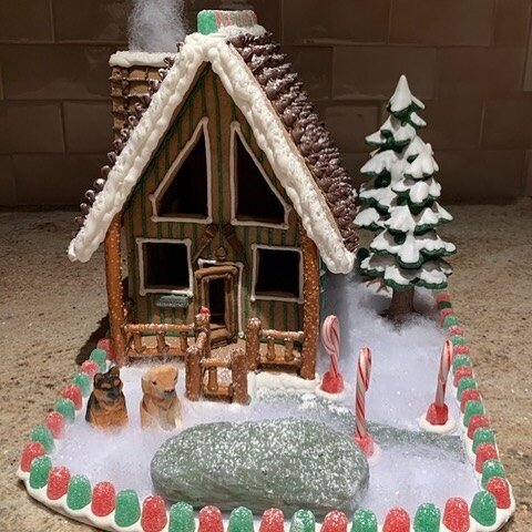 Thanks to Paul &amp; Patti for sharing photos of their gingerbread creation this year... our Ponder Rock cabin including our dogs Millie &amp; Sierra they fondly refer to as their &quot;rent-a-dogs&quot;!