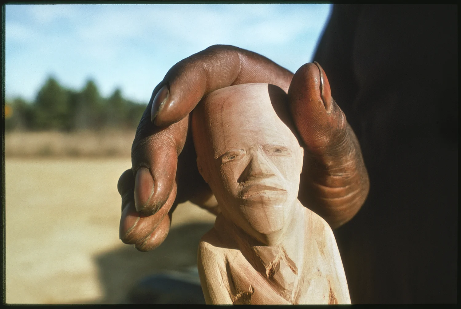 Head of cedar walking cane carved by Luster Willis, Crystal Springs, Mississippi