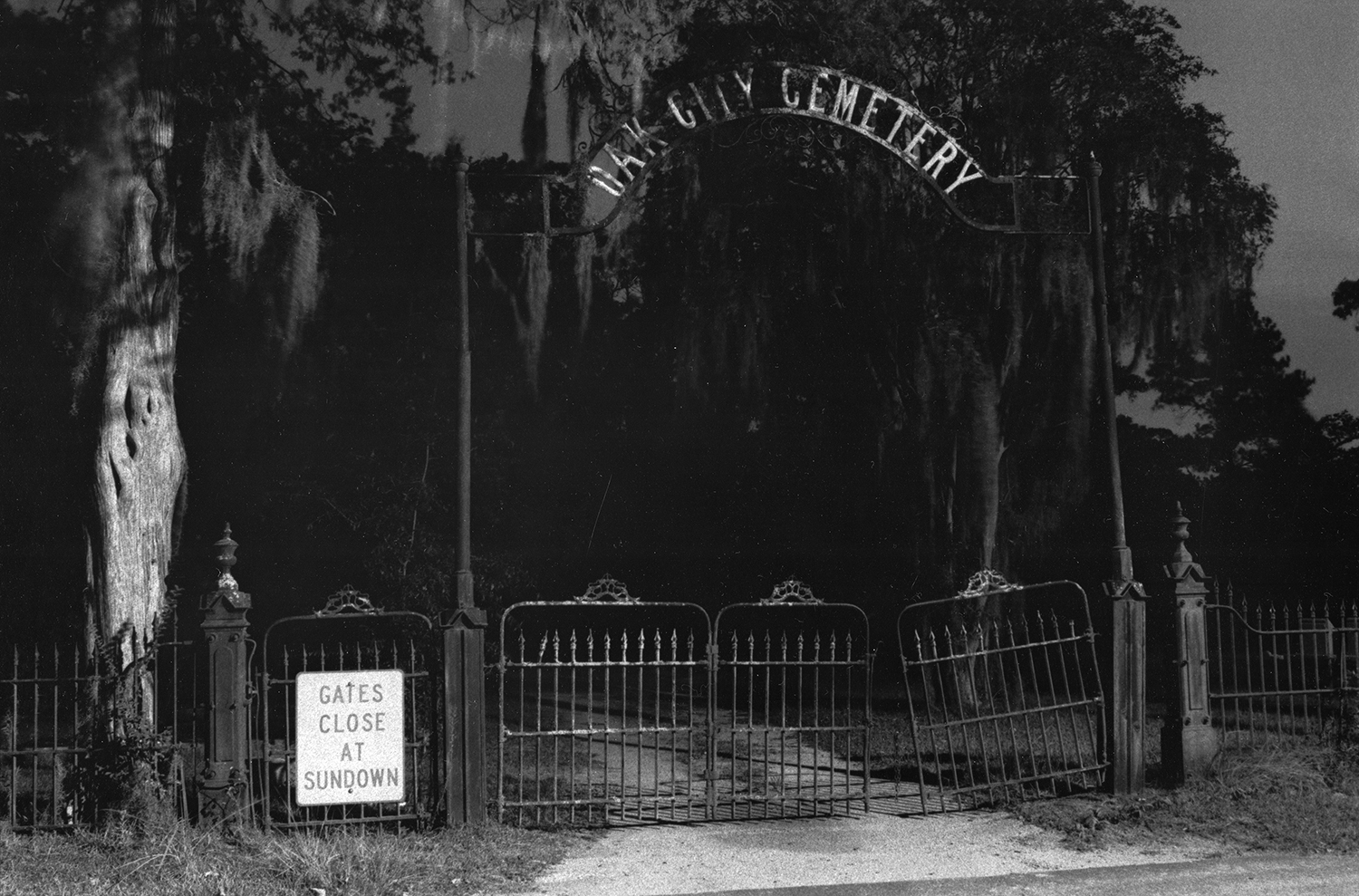 Oak City Cemtery's Gate main gate at 5 a.m.