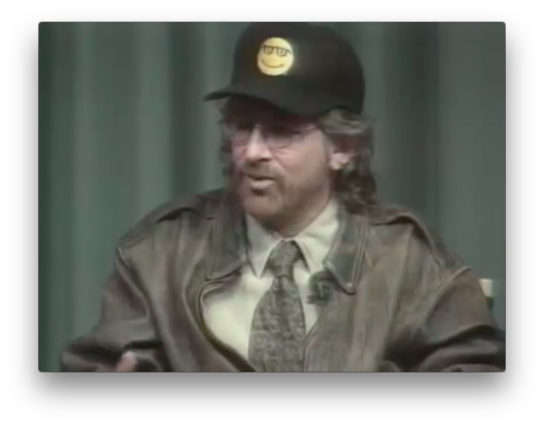 Stephen Spielberg rocking a Microsoft Bob hat.