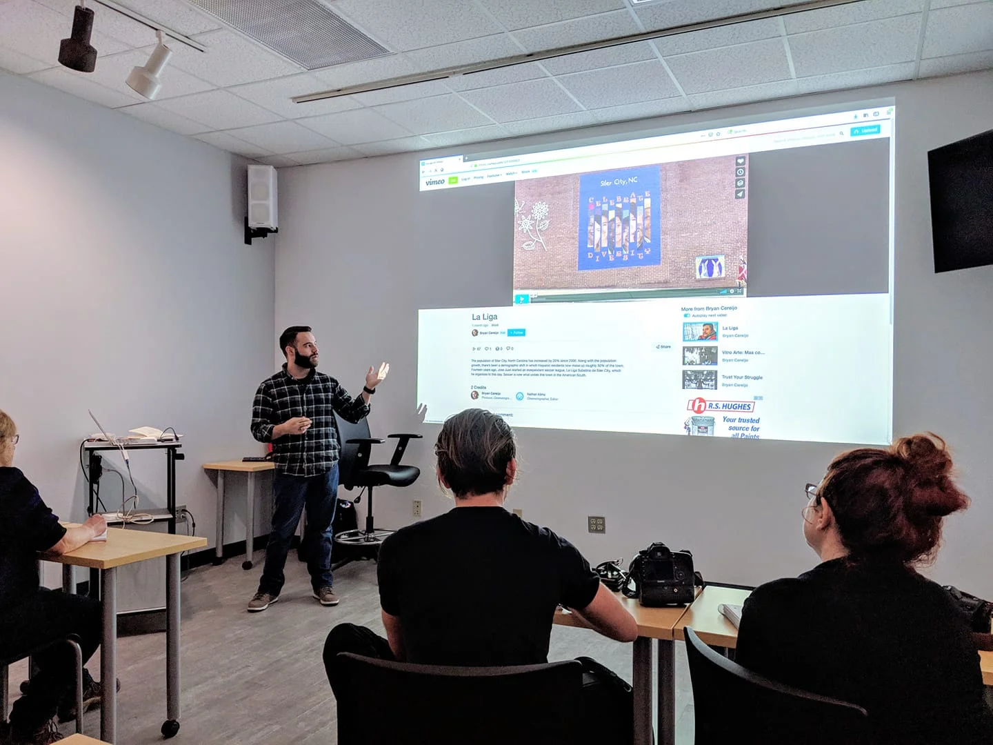 Facilitating a class in video journalism at Randolph Community College . Thank you to Khadejeh Nikouyeh and Jay Capers for the opportunity.