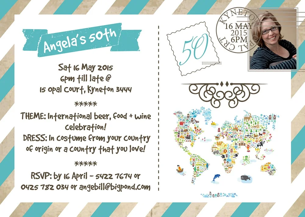 artwork  50th birthday postcard