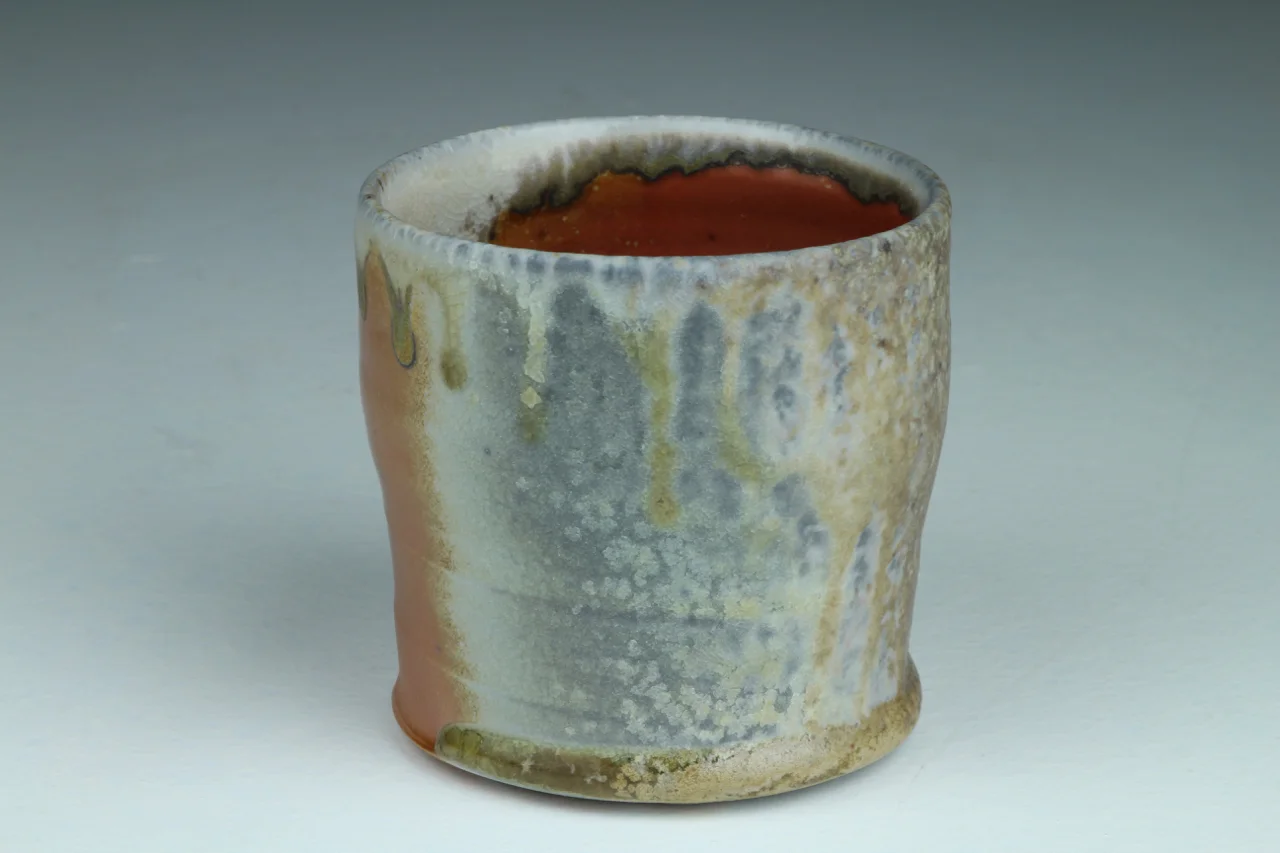Rocks glass, 3.5" high, stoneware with local clay slip.