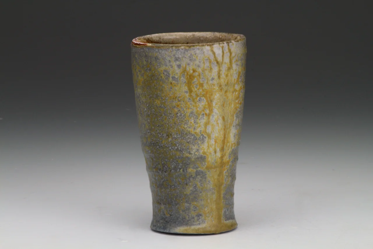 Tumbler, 5" high, stoneware with local clay and ash glaze.