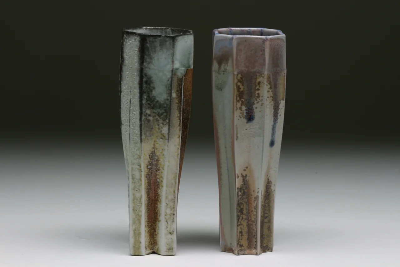 Tumblers, Ewer, 14" high, cast porcelain from 3D printed ABS plastic prototypes.