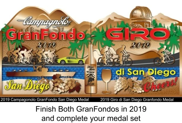 2019 GranFondo San Diego Finishers Medal with the 2019 Giro Finishers Medal