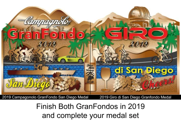 Earn The Granfondo Duo Challenge Medals, When you Ride Both the 2019 Campagnolo Granfondo San Diego April 7th, 2019 & and the 2019 Giro di San Diego Granfondo - June 15, 2019 Campagnolo Registration: https://www.sdgranfondo.com/register Giro Registration: https://www.girodisandiego.com/registration