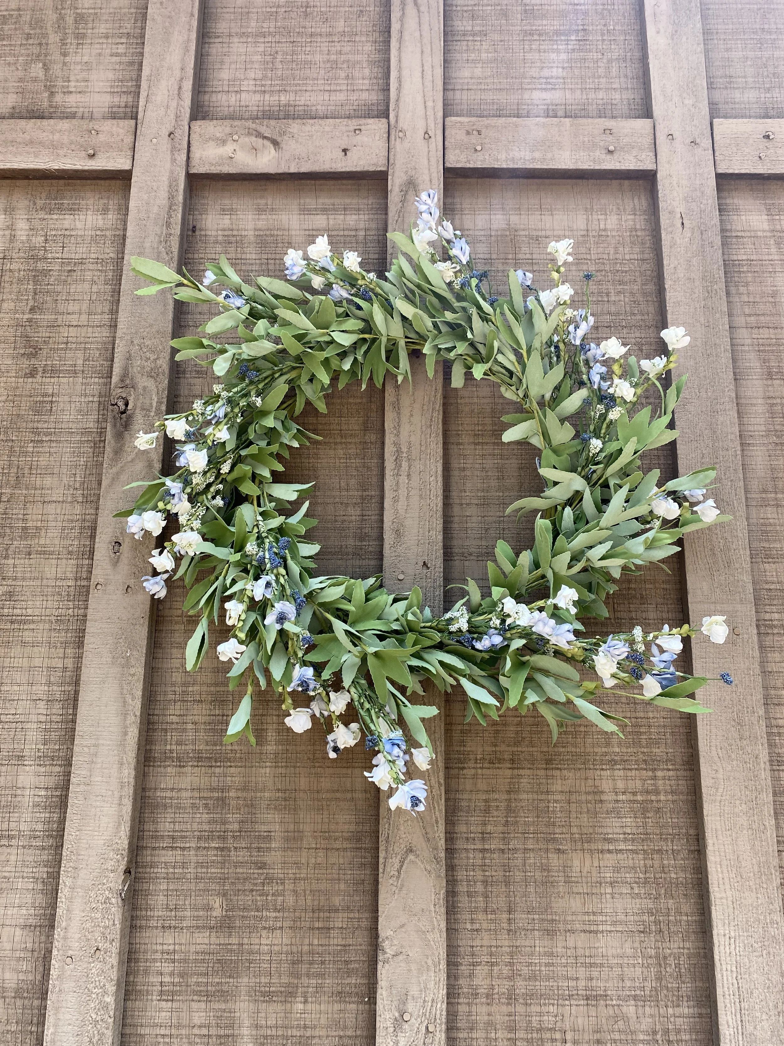 Blue and white floral wreath