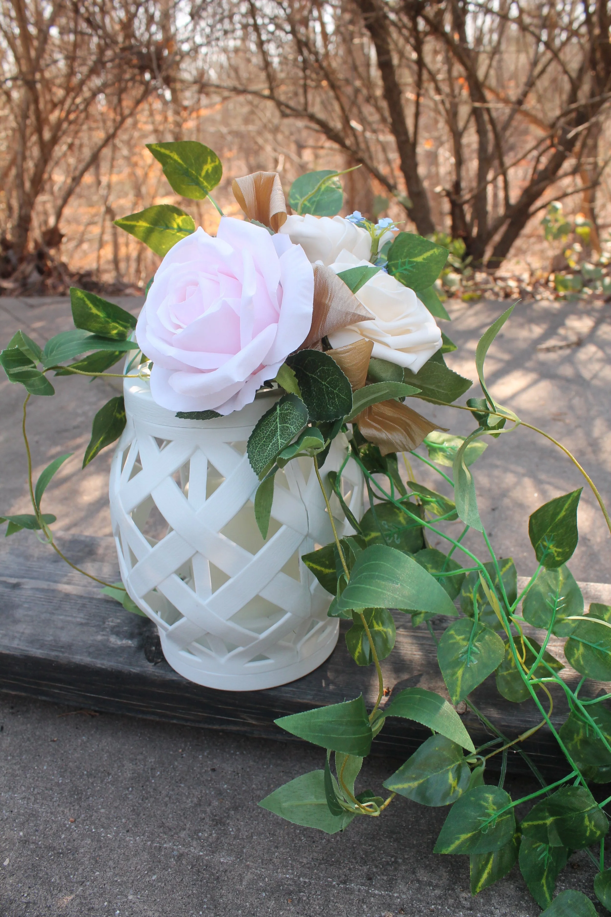 Pink, Ivory, & Cream Rose Centerpiece