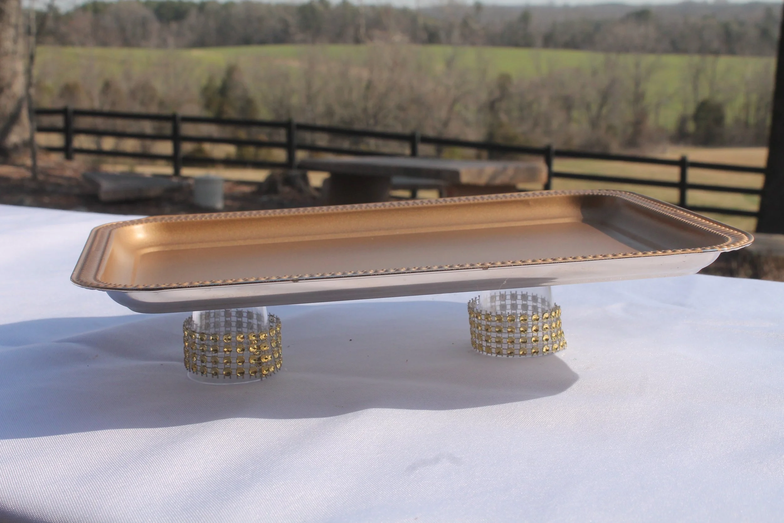 Gold Serving Tray on Risers