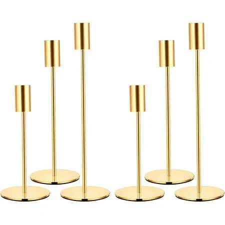 Modern Cylinder Shaped Gold Taper Candle Holder