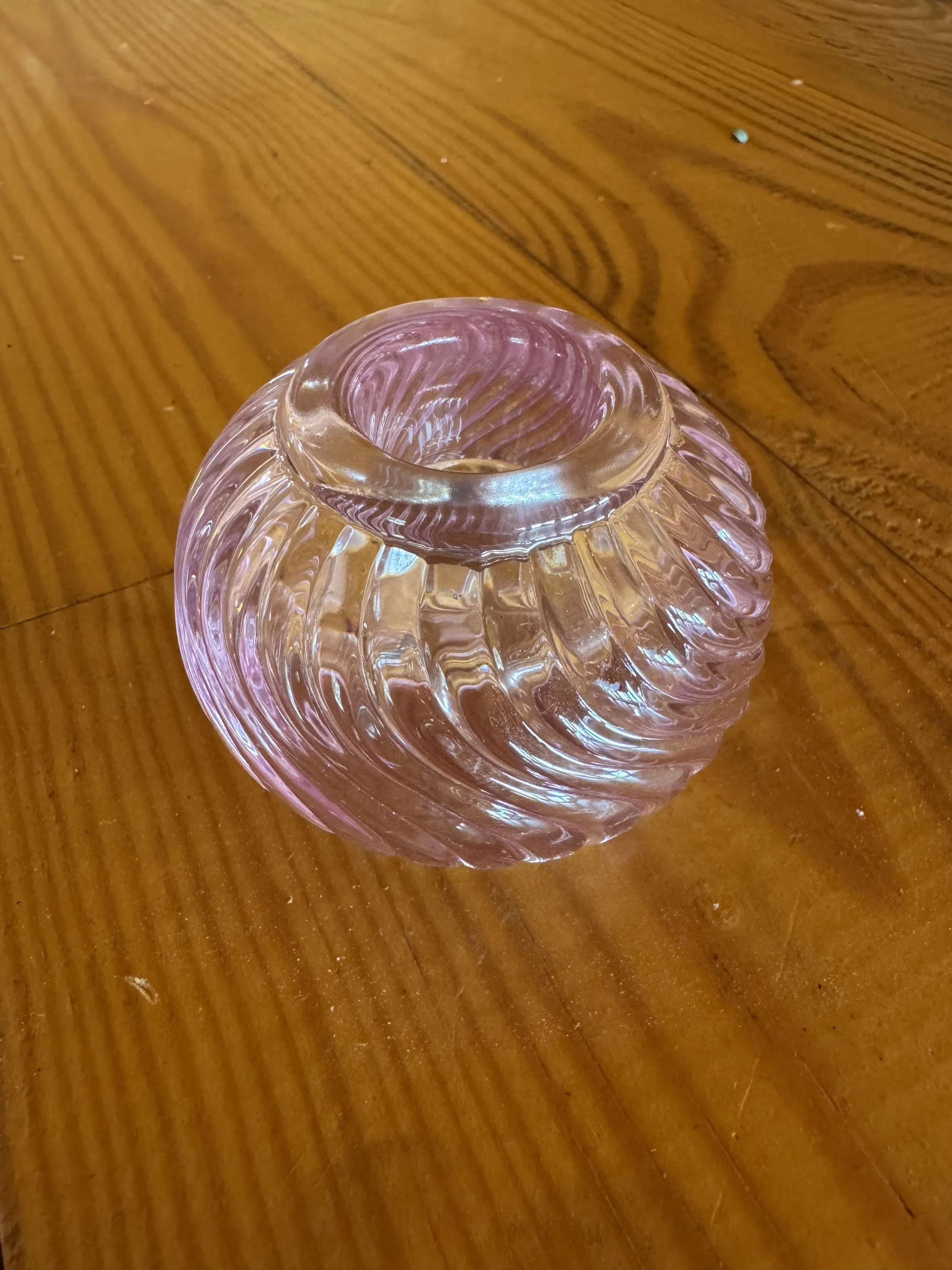 Pink Glass Round Taper Candle Holder
