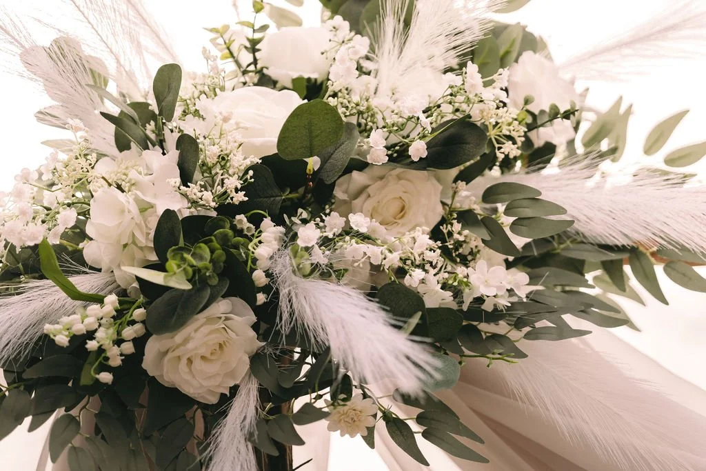 White and Green Boho Arch Floral