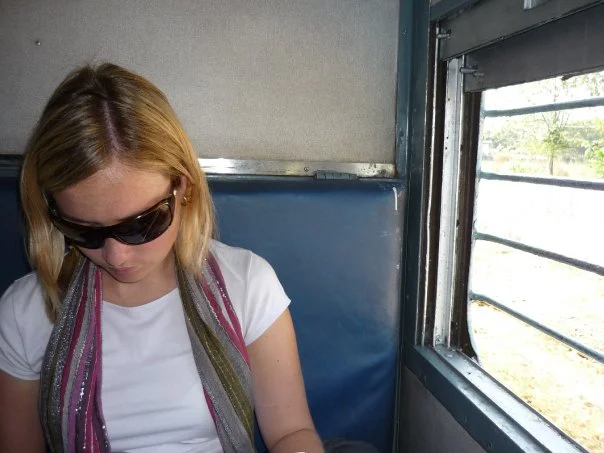 Train travel in Kerala, India.