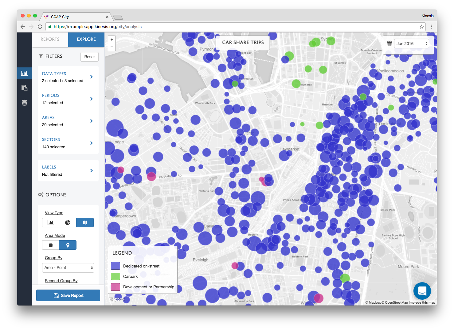 View project or 'point' data spatially by groupings