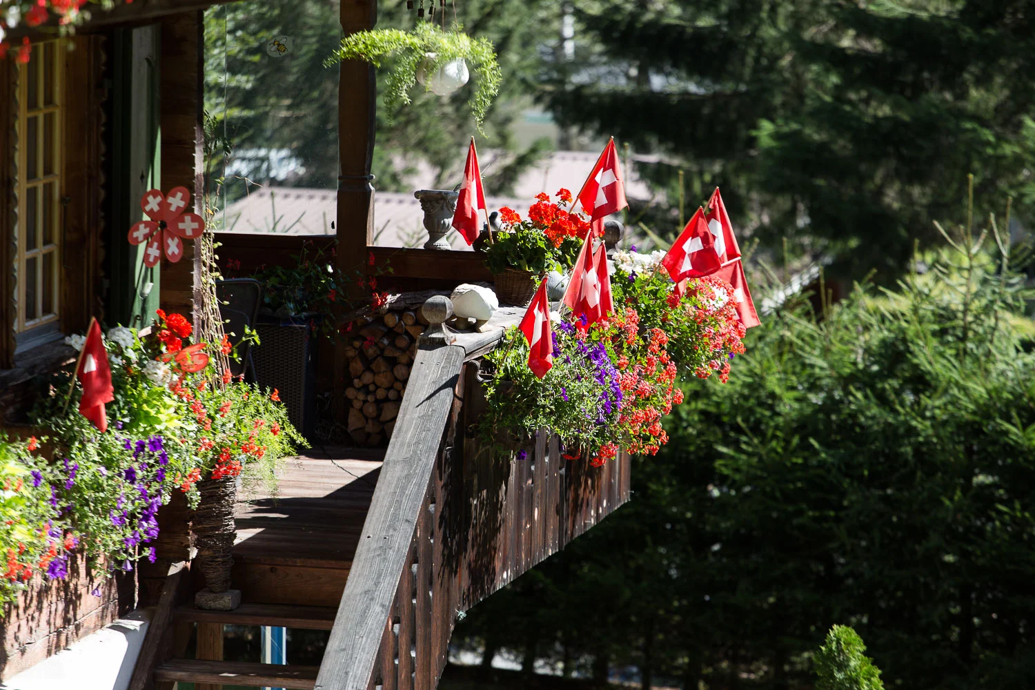 Swiss flags all around.