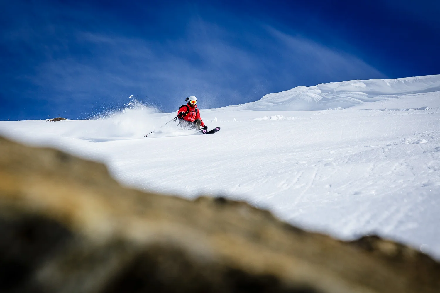 After a short hike Freeride Paradise is at hand, Monterosa, Italy.