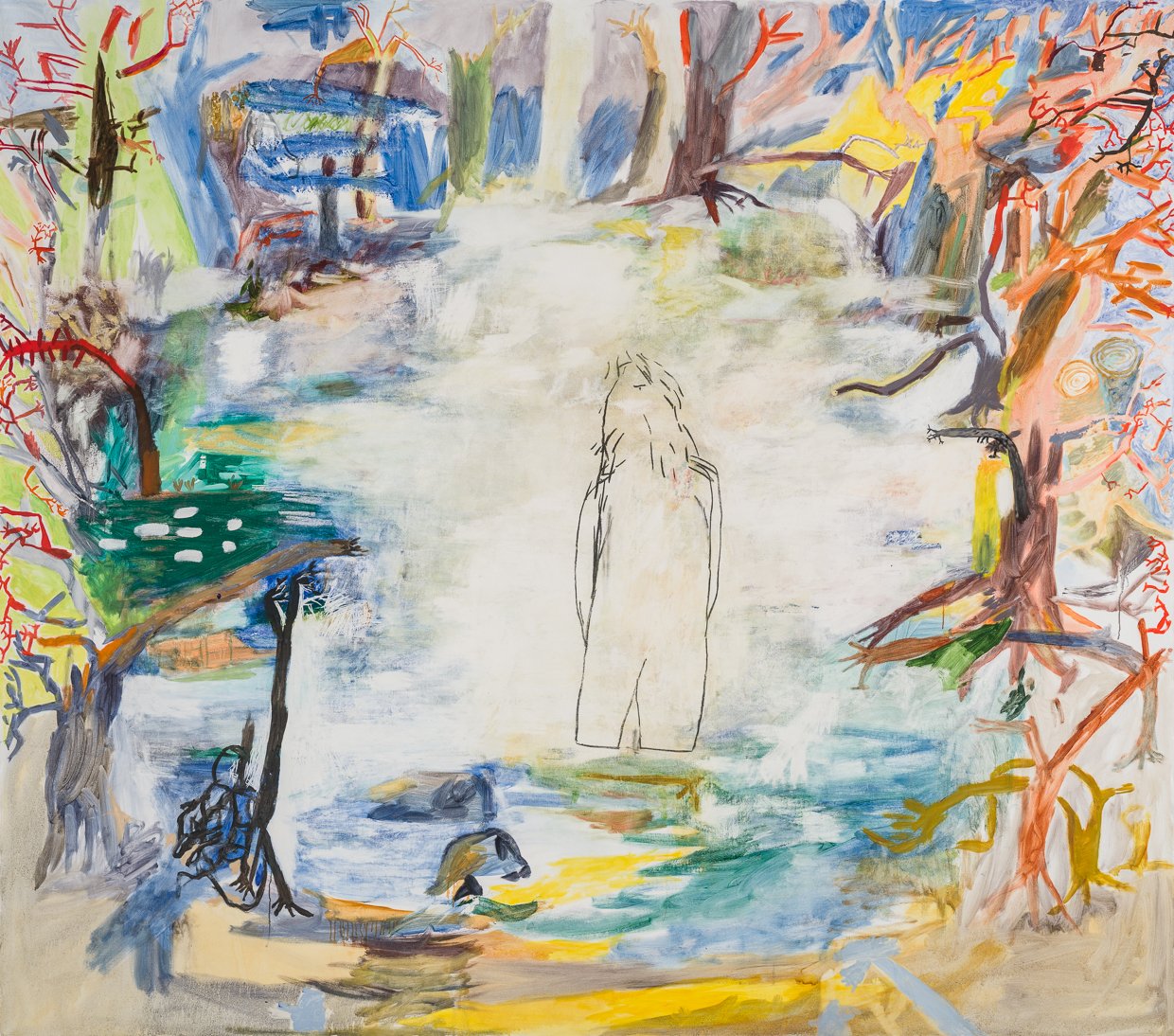  In the Pond, 2021. Oil on un-stretched canvas, 72” x 84” 